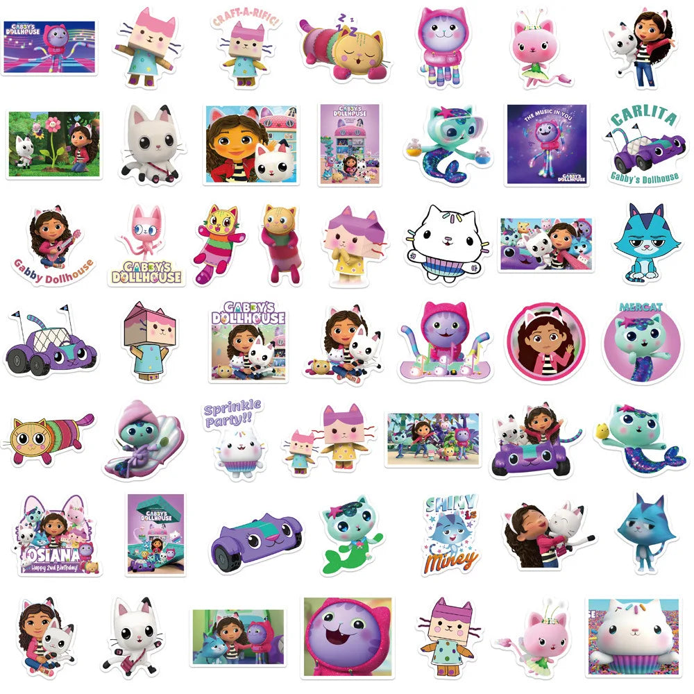 10/50Pcs Cartoon Gabbys Dollhouse Stickers Laptop Graffiti Luggage Suitcase Skateboard Phone Cute Sticker Children Decal Gift