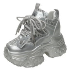 10.5CM Women Casual Platform Sneakers High Heels New Autumn Sports Leather Shoes Bling Trainers Chunky Sneaker Zapatos Mujer