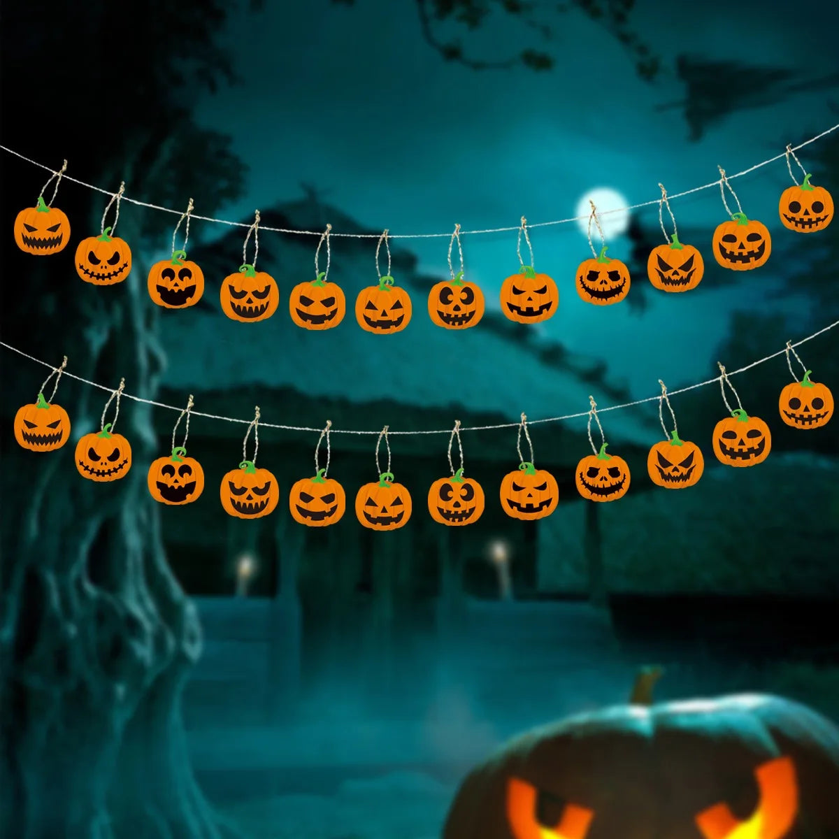 12pcs Vintage Halloween Tree Ornament Decorations Horror Pumpkin Witch skull pendant Hanging Tag for Halloween Party home Decor