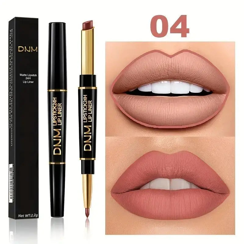 12 Colors Double-Ended Lipstick & Lip Liner Pencil，Waterproof, Non-Stick, Long Lasting,Make Natural Makeup Effect for All Skin