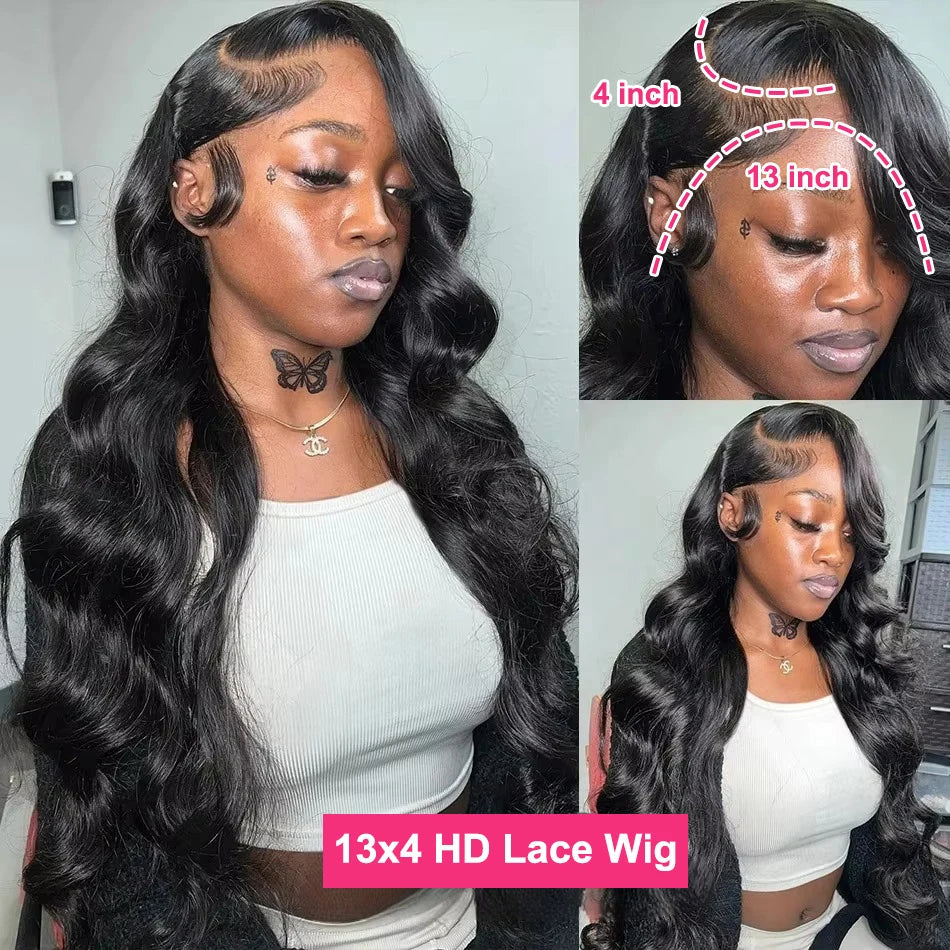 13x4 Body Wave Lace Front Human Hair Wig 200% Water Wave Pre Plucked HD Transparent Lace Wig 5x5 Closure Glueless Wigs For Women