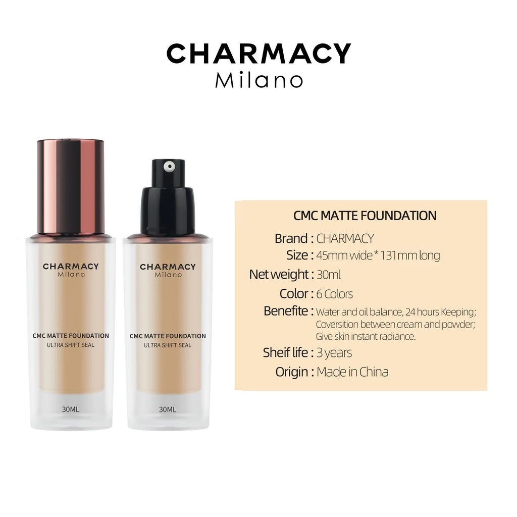 CHARMACY Foundation Makeup Base Liquid Concealer Professional Makeup Long Lasting Oil Control Matte Liquid Foundation Cosmetics