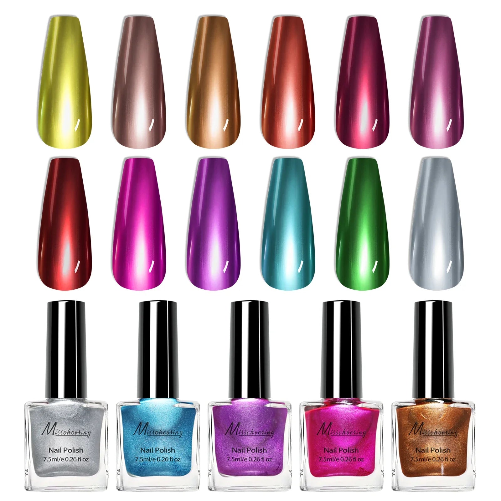 12 colors 7.5ml metal mirror nail polish semi-permanent topcoat nail polish LED gel varnish suitable for girls diy nail charm