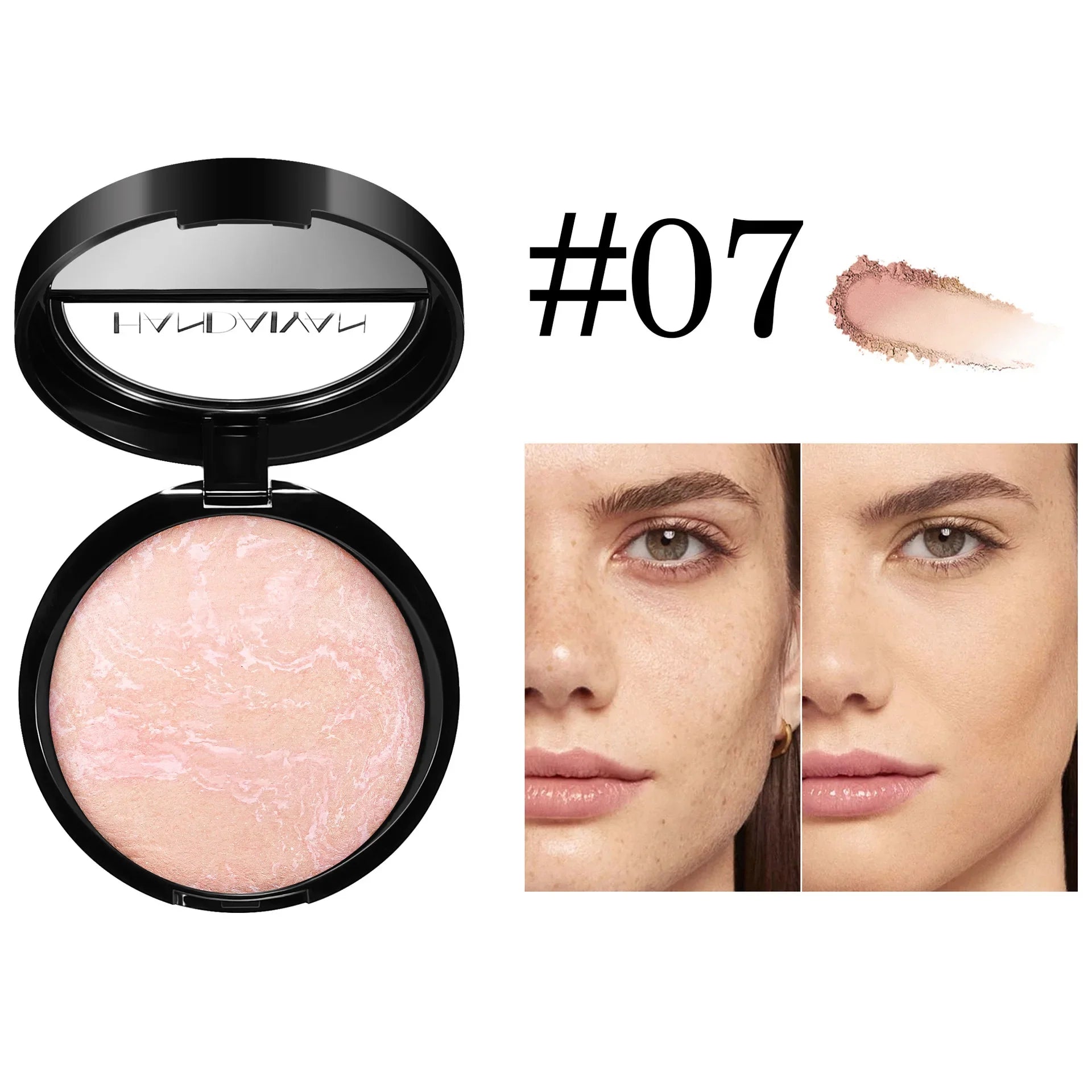 7 Colors Baked Duo Powder Matte Finishing Face Foundation Setting Powder Compact Waterproof Full Coverage Makeup Setting Base