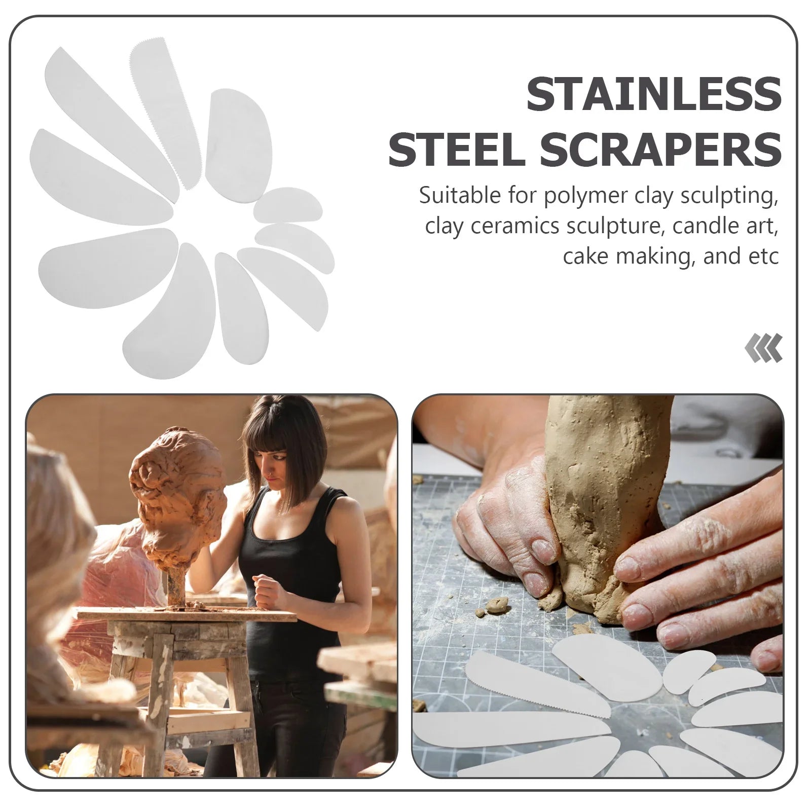 10 Pcs Carving Knife Stainless Steel Clay Scraper Sculpture Crafts Tool for Ceramic Spatula