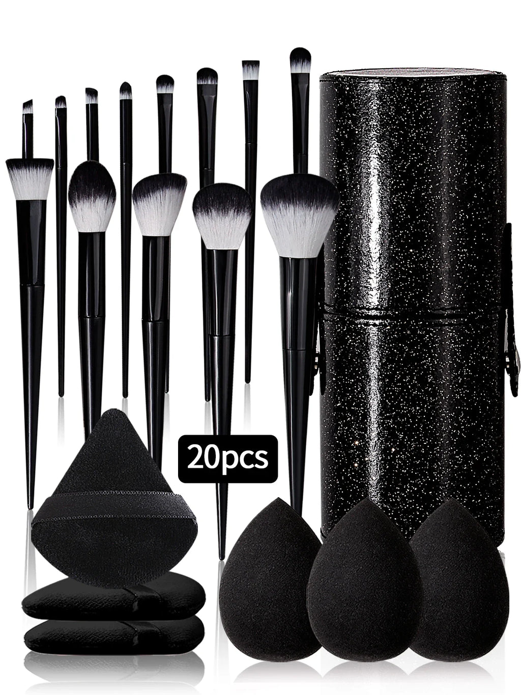 20pcs Makeup Brushe set Premium Synthetic Powder Foundation brush +Sparkling storage bucket and 6 makeup sponge powder puffs