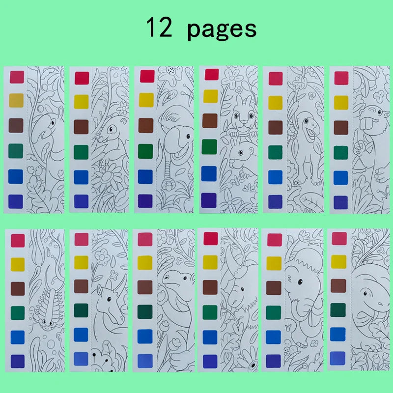 12pages Children's Watercolor Coloring Book,Developmental Toys,Kid's Drawing Toys For Thanksgiving, Easter, Christmas Gifts