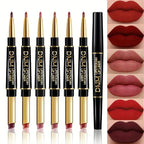 12 Colors Double-Ended Lipstick & Lip Liner Pencil，Waterproof, Non-Stick, Long Lasting,Make Natural Makeup Effect for All Skin