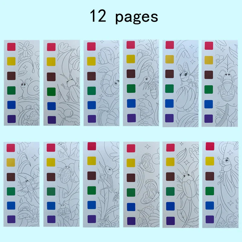12pages Children's Watercolor Coloring Book,Developmental Toys,Kid's Drawing Toys For Thanksgiving, Easter, Christmas Gifts