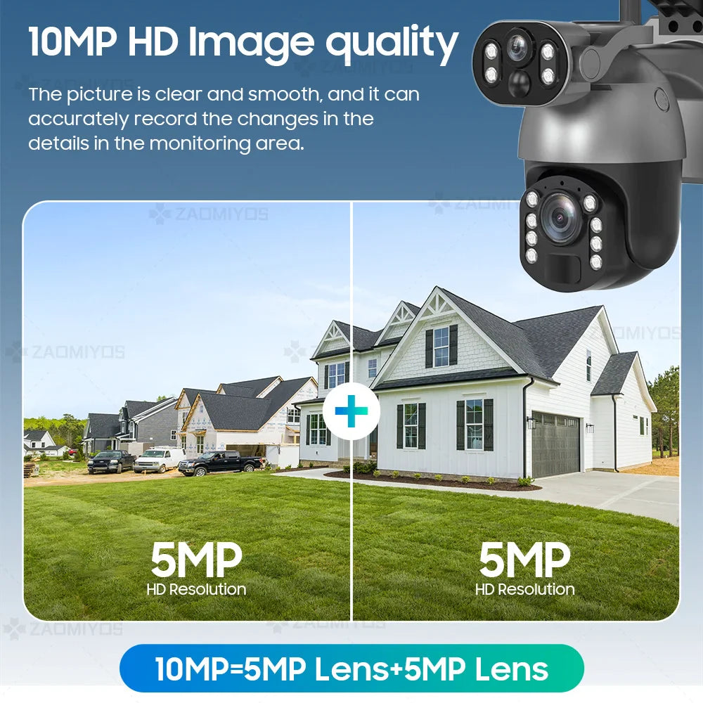 10MP 50x Zoom Dual Lens 4G SIM Solar Camera WIFI Outdoor Surveillance PTZ Human Detection Recording Security Night Vision Camera
