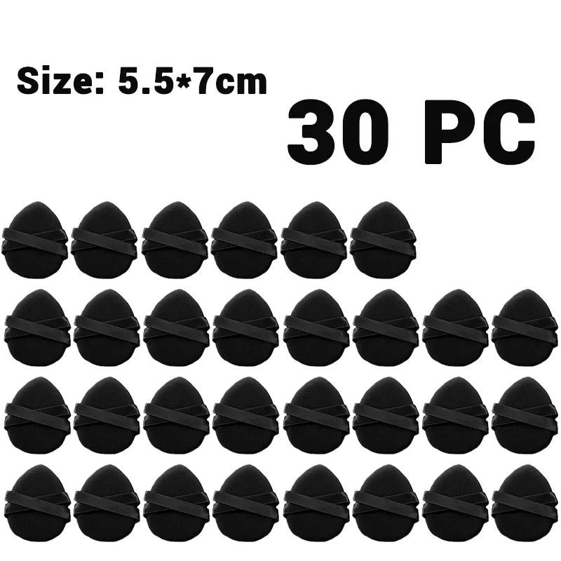 30Pcs Thickened Double Ribbon Wet Dry Dual-use Makeup Puff Black Skin Color Teardrop Shape Powder Puffs Foundation Cosmetic Tool