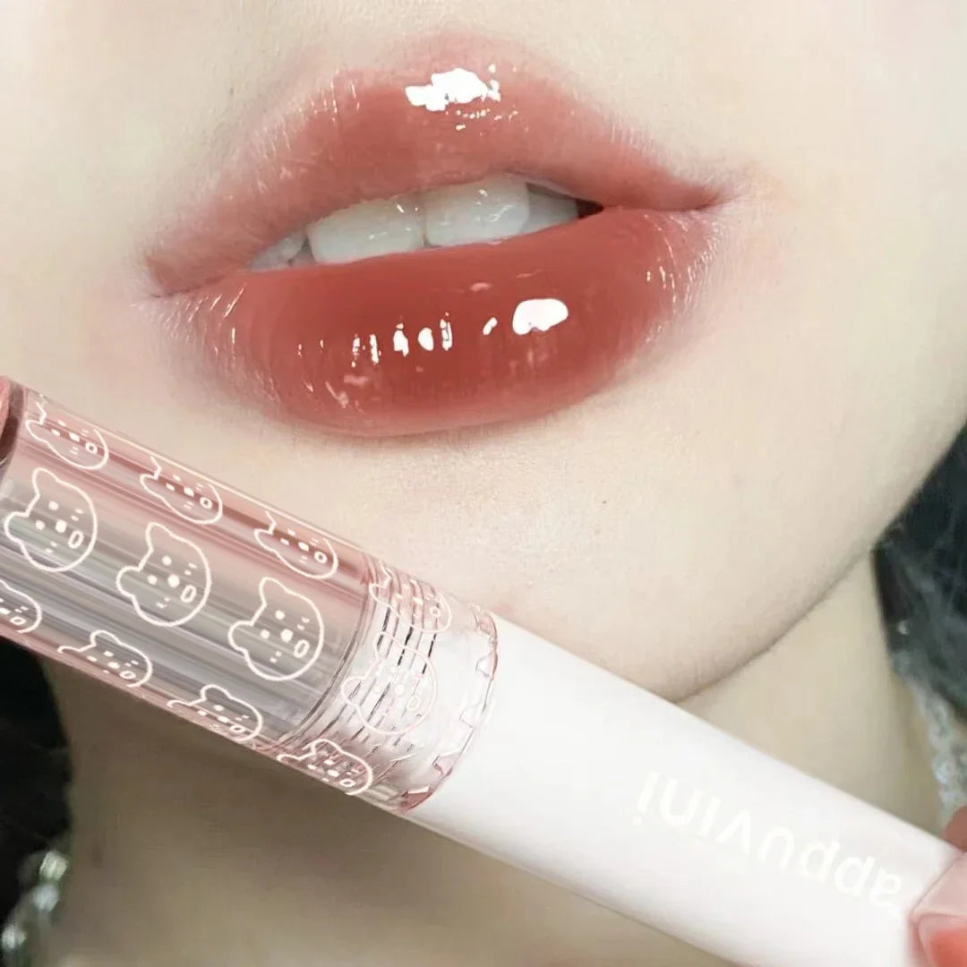 Cherry Pink Mirror Water Lip Gloss Lip Glaze Transparent Glass Lip Oil Waterproof Liquid Lipstick Nude Brown Clear Tint Makeup