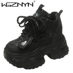 10.5CM Women Casual Platform Sneakers High Heels New Autumn Sports Leather Shoes Bling Trainers Chunky Sneaker Zapatos Mujer