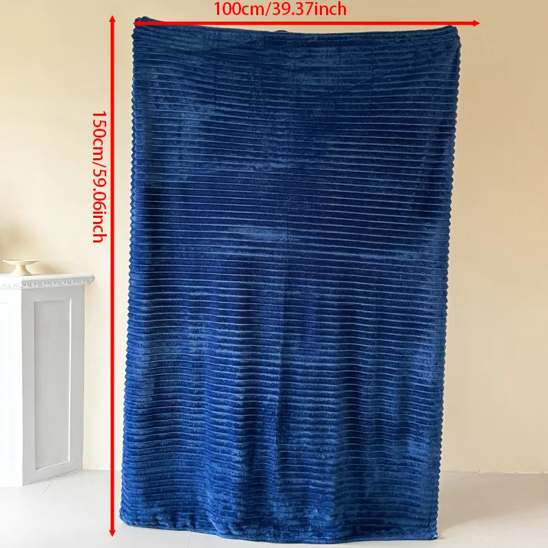 1 blue striped blanket - thickened blanket, modern and simple design, four seasons office nap blanket, suitable for bed or sofa.