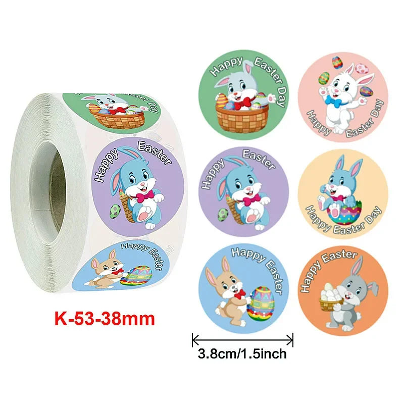 1.5 Inch Happy Easter Rabbit Stickers Sealing  Bunny Thank You  Sticker Roll for Gift Packging  Decor School Stationery Supplies