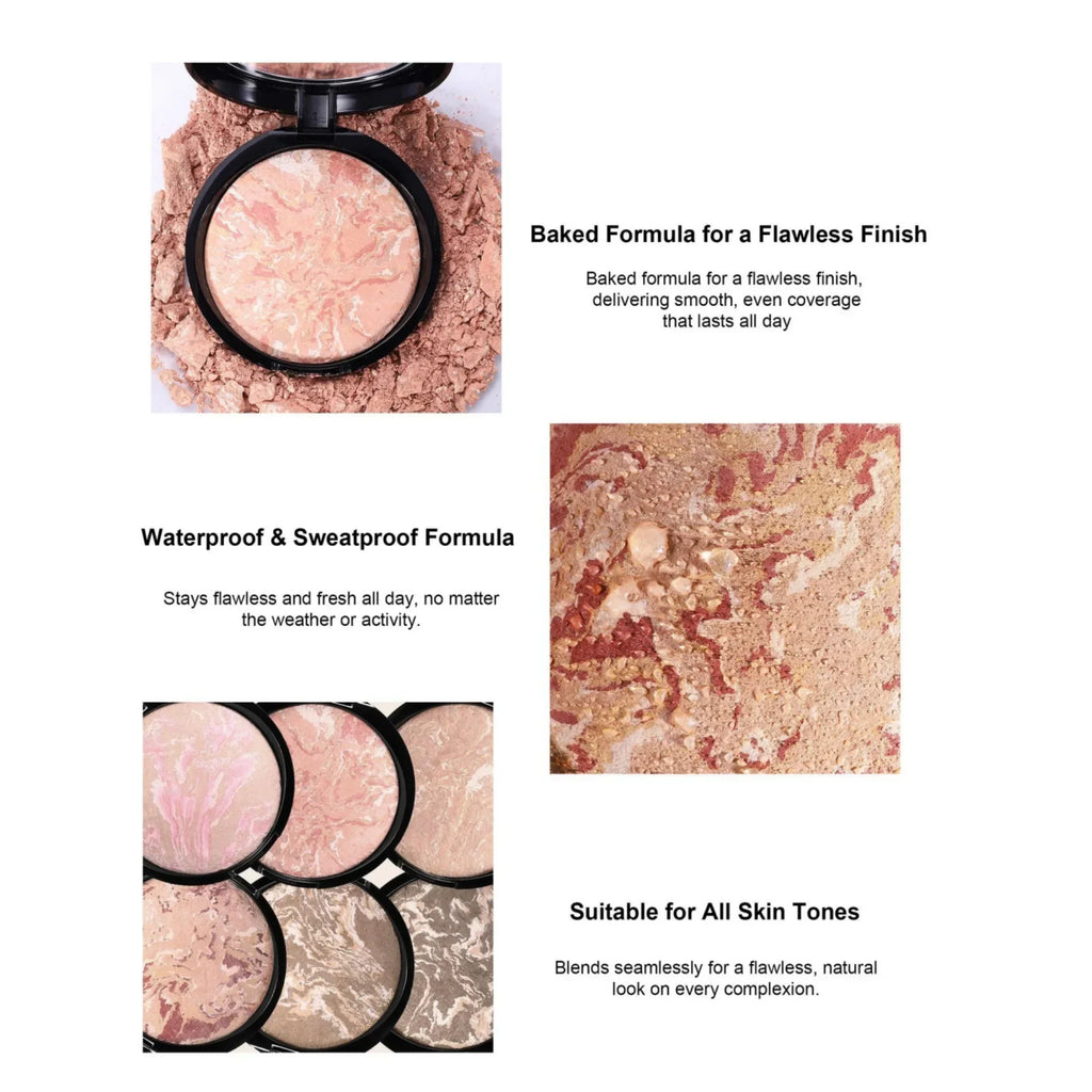 7 Colors Baked Duo Powder Matte Finishing Face Foundation Setting Powder Compact Waterproof Full Coverage Makeup Setting Base