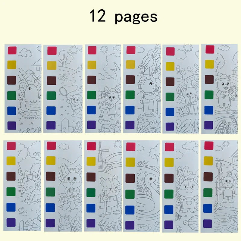 12pages Children's Watercolor Coloring Book,Developmental Toys,Kid's Drawing Toys For Thanksgiving, Easter, Christmas Gifts