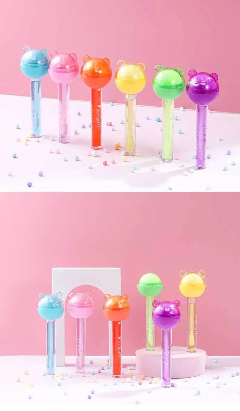 2 In 1 Cute Lollipop Lip Gloss Moisturizing Lip Plumper Lip Balm Lipstick Mineral Oil Lip Nutritious Lips Care Makeup Cosmetics
