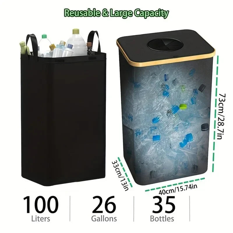 100L Kitchen Recycling Bin & Storage Bags, Kitchen Recycle Bin, Large Capacity Bottle Recycle Bin With Removable Tote Bags,