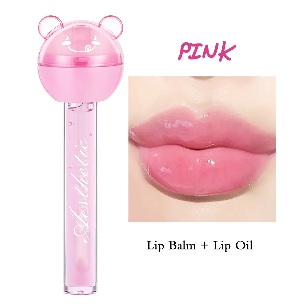 2 In 1 Cute Lollipop Lip Gloss Moisturizing Lip Plumper Lip Balm Lipstick Mineral Oil Lip Nutritious Lips Care Makeup Cosmetics