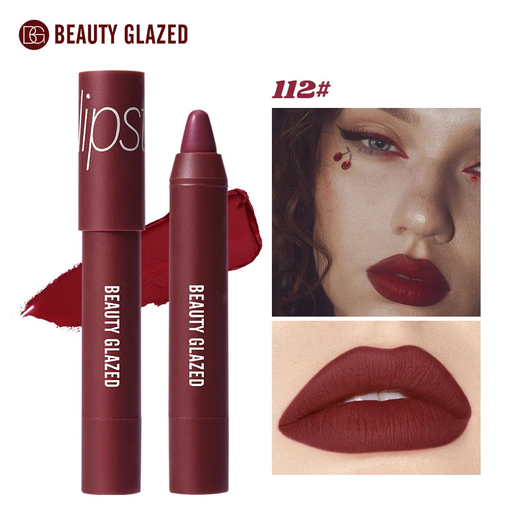 12-Color Matte Waterproof Lipstick Pen - Long-Lasting, Vibrant Berry Tone, Plant-Based Squalane, Smooth Application for All Skin