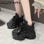 10.5CM Women Casual Platform Sneakers High Heels New Autumn Sports Leather Shoes Bling Trainers Chunky Sneaker Zapatos Mujer