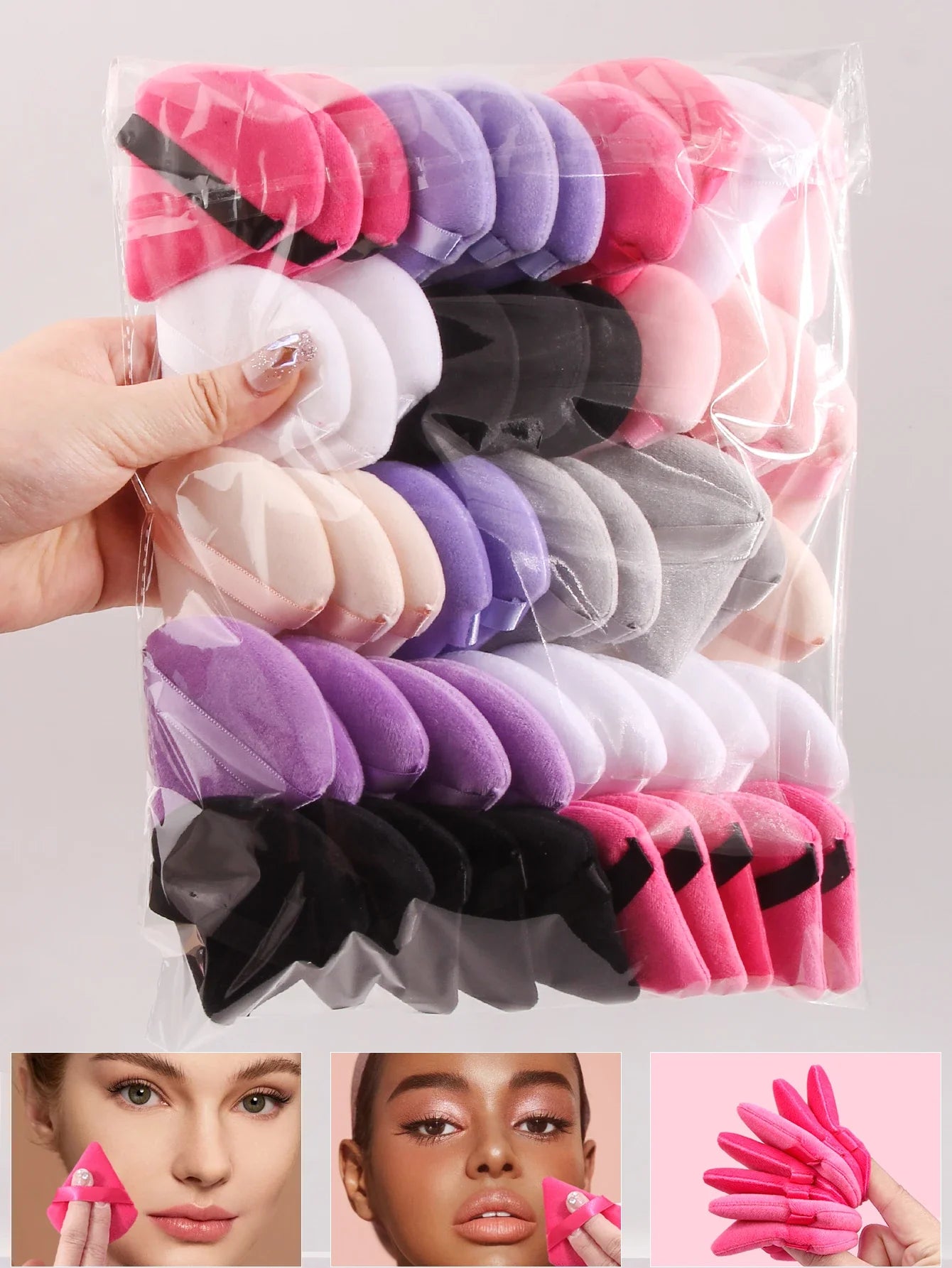50Pcs Mixing colors randomly Triangle Powder Puff For Loose Powder Liquid Cosmetic Soft Plush Powder Puff Makeup Foundation Puff