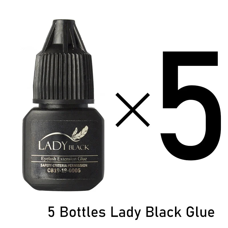 5 Bottles Lady Black Lash Glue Korea Dry Fastest Strongest False Eyelash Extensions Glue 5ml Makeup Tools Professional Adhesive