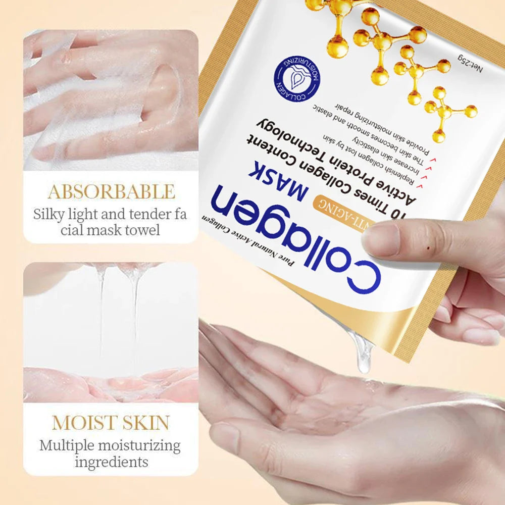 1/5/10/20pcs Collagen Facial Mask Moisturizing Brightening Lifting Skincare Treatment Face Masks Kit