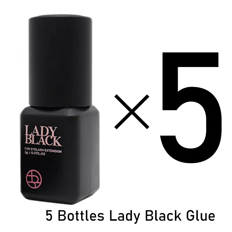 5 Bottles Lady Black Lash Glue Korea Dry Fastest Strongest False Eyelash Extensions Glue 5ml Makeup Tools Professional Adhesive