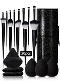 20pcs Makeup Brushe set Premium Synthetic Powder Foundation brush +Sparkling storage bucket and 6 makeup sponge powder puffs