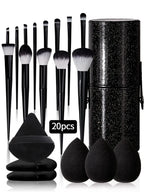 20pcs Makeup Brushe set Premium Synthetic Powder Foundation brush +Sparkling storage bucket and 6 makeup sponge powder puffs