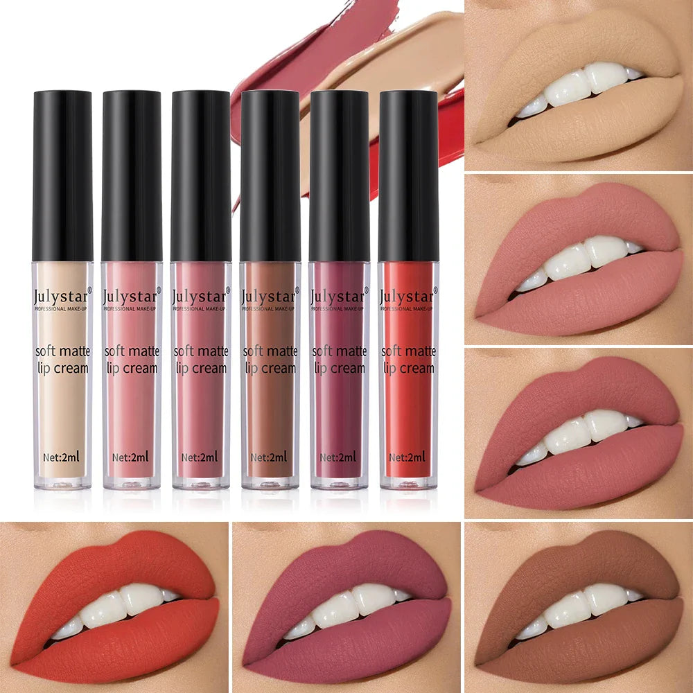6-Color Velvet Lip Glaze Lipstick High Color Lip Makeup Waterproof Long-Lasting Nude Lip Color Liquid Cosmetics