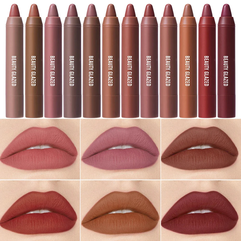 12-Color Matte Waterproof Lipstick Pen - Long-Lasting, Vibrant Berry Tone, Plant-Based Squalane, Smooth Application for All Skin