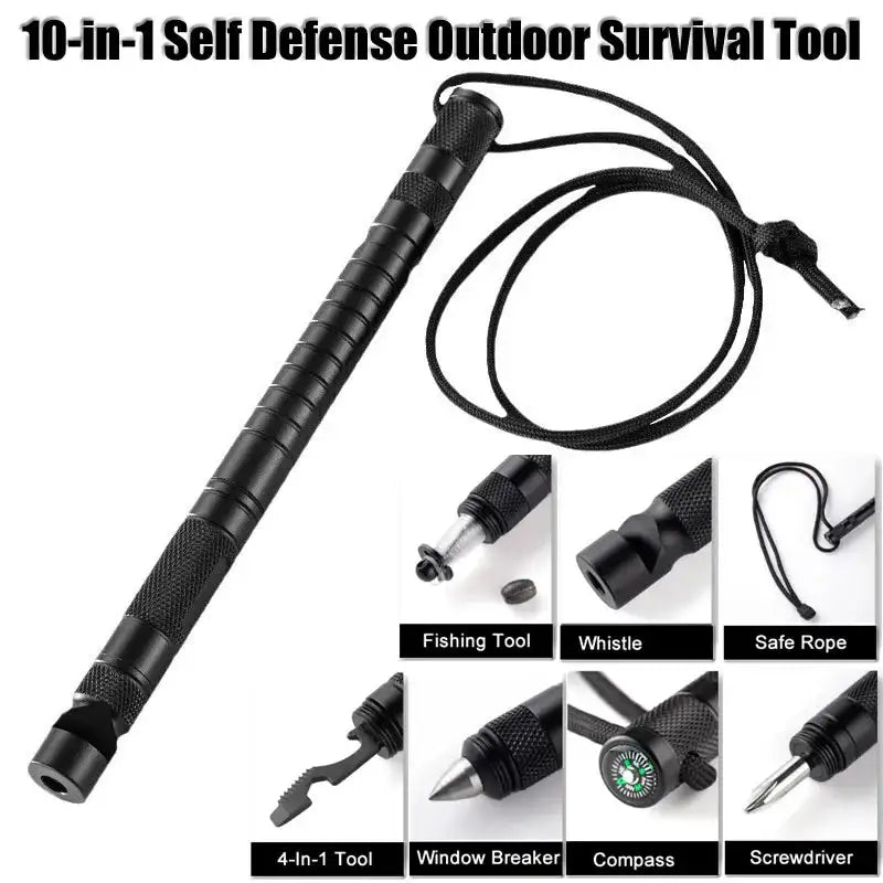10-IN-1 Multi Function Portable Self Defense Pen Outdoor Survival Tool Fishing Whistle/Compass/Wrench/Screwdriver/Window Breaker