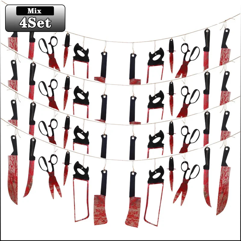 1-4Set Bloody Halloween Banner Horror Hanging Decoration for Haunted House Movie Theme Birthday Carnival Party Halloween Gift