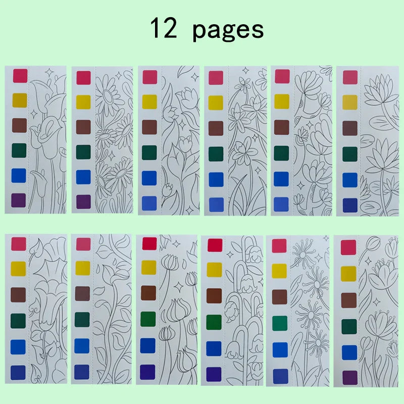 12pages Children's Watercolor Coloring Book,Developmental Toys,Kid's Drawing Toys For Thanksgiving, Easter, Christmas Gifts