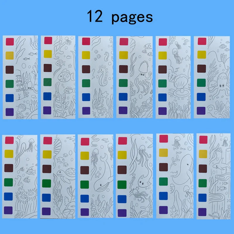 12pages Children's Watercolor Coloring Book,Developmental Toys,Kid's Drawing Toys For Thanksgiving, Easter, Christmas Gifts