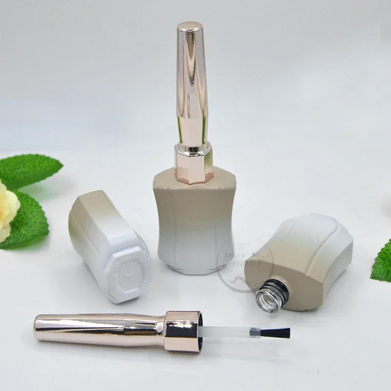 12ml Special Shape Luxury Glass Gel Nail Polish Bottle with Plastic Caps and Brush Refillable Nail Polish Touch Up Bottle