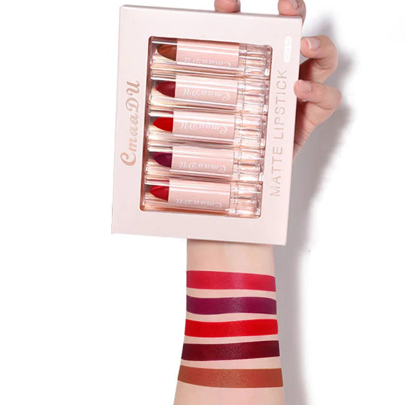 5 Pcs  Matte Lipstick Sets Lip Gloss Moisturizing Long-lasting Easy Makeup Fashion Classic Shades For Daily Date Exquisite Gift