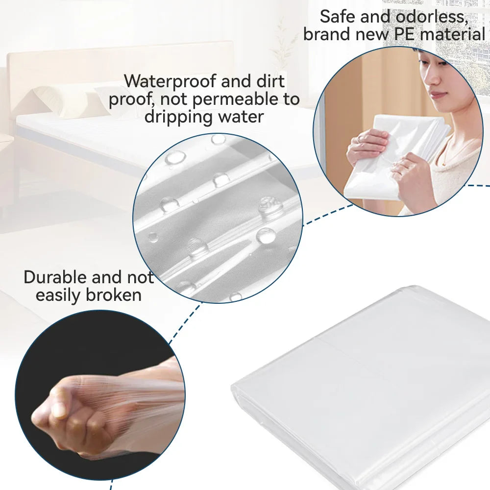 150/200x240x35cm Mattress Protector Packaging Bag Moisture-proof Dust Cover Thickness 0.08mm PE Transparent Moving Home Storage