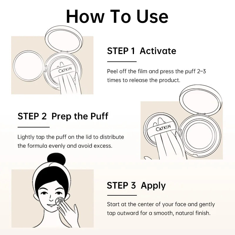 Catkin Phoenix Cushion Foundation Full Coverage, Sheer Satin Finish, Refill Included, Light Beige