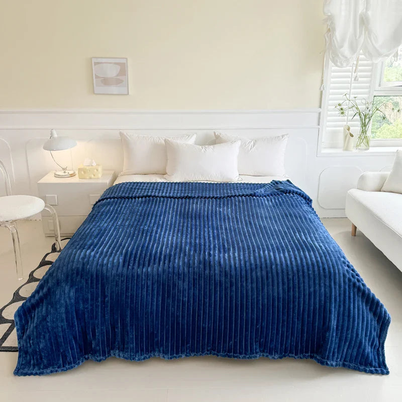 1 blue striped blanket - thickened blanket, modern and simple design, four seasons office nap blanket, suitable for bed or sofa.