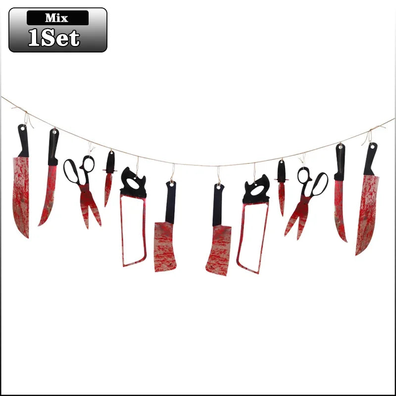 1-4Set Bloody Halloween Banner Horror Hanging Decoration for Haunted House Movie Theme Birthday Carnival Party Halloween Gift