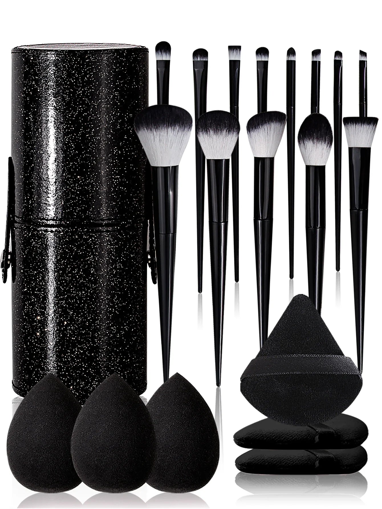 20pcs Makeup Brushe set Premium Synthetic Powder Foundation brush +Sparkling storage bucket and 6 makeup sponge powder puffs