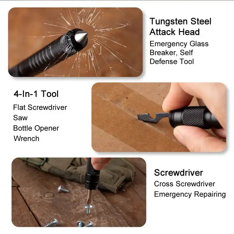 10-IN-1 Multi Function Portable Self Defense Pen Outdoor Survival Tool Fishing Whistle/Compass/Wrench/Screwdriver/Window Breaker