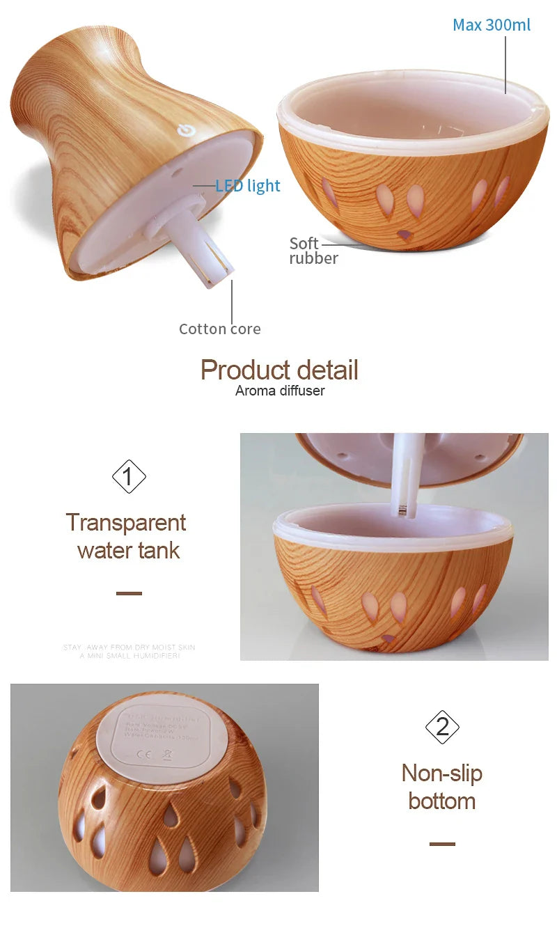 130ml Wood Grain Mini Humidifier Essential Oil Diffuser Spray Bedroom Humidifier Atomizer Aromatherapy Diffuser Mute Home