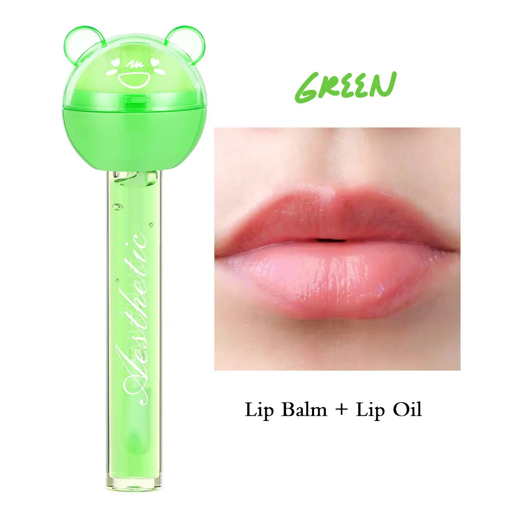 2 In 1 Cute Lollipop Lip Gloss Moisturizing Lip Plumper Lip Balm Lipstick Mineral Oil Lip Nutritious Lips Care Makeup Cosmetics
