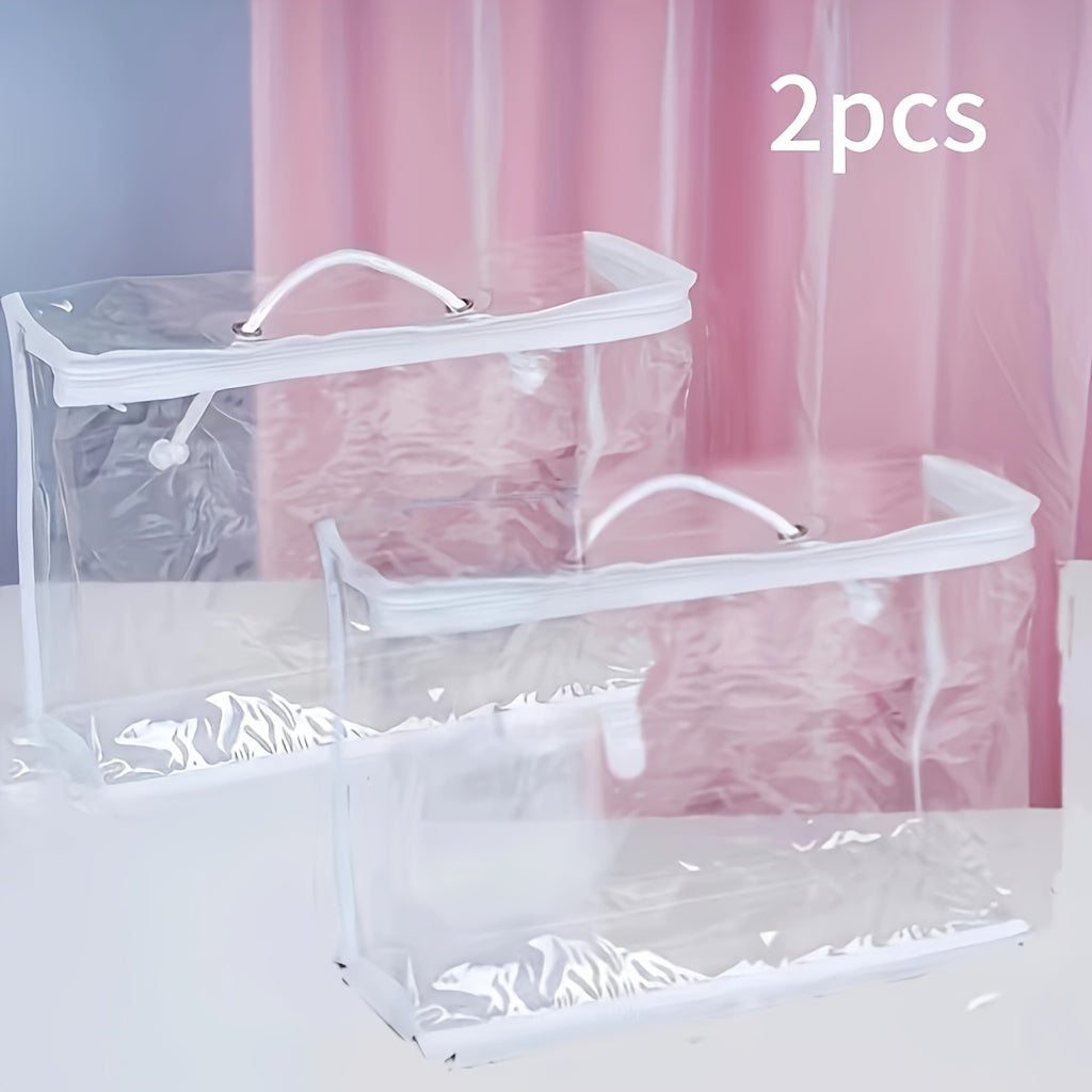 1pcs/2pcs 2-Pack Transparent PVC Travel Makeup Bag, Waterproof Cosmetic Pouch for Travel, Portable Quilt Blanket Storage Bag