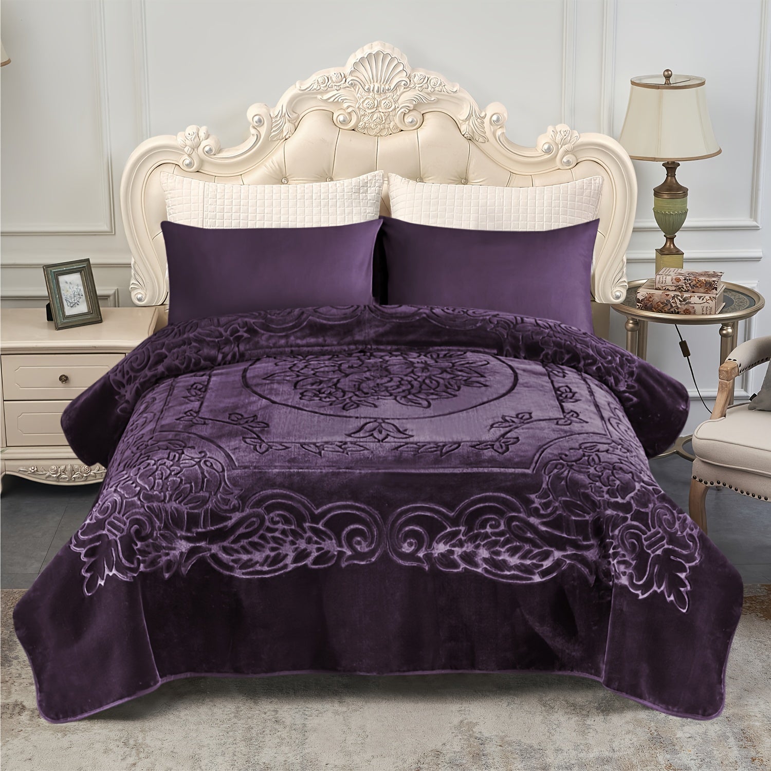 1-Piece (without Pillowcases) Thick Raschel Printed Blanket King Size Luxurious Single Ply 9 Lbs Soft & Warm Blanket Bed Home Gifts 85 X 95 In (215x240cm) For Any Decor